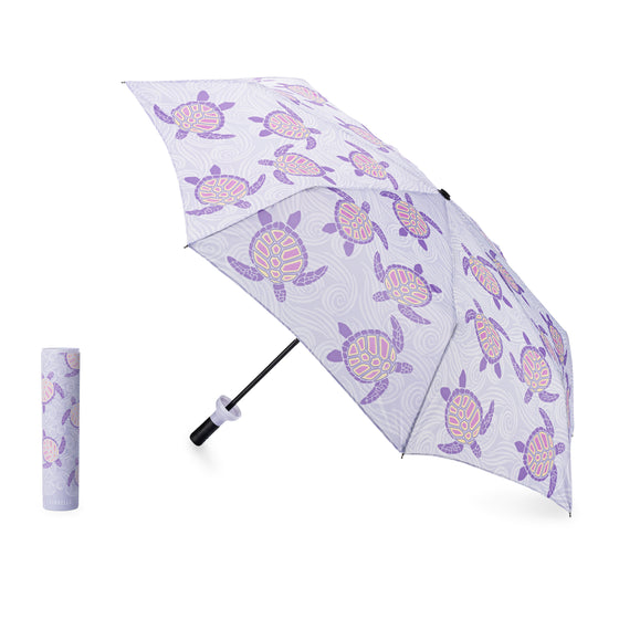 Purple turtle patterned bottle umbrella by Vinrella Open Umbrella