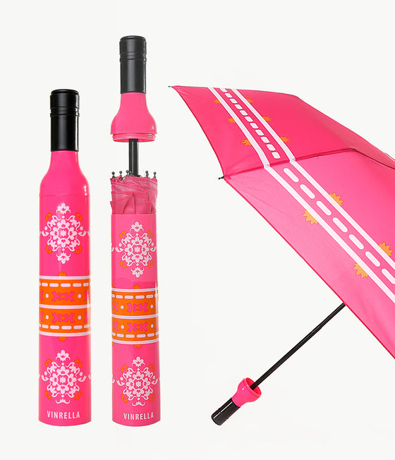 Pink Floral Boho Wine Bottle Umbrella by Vinrella