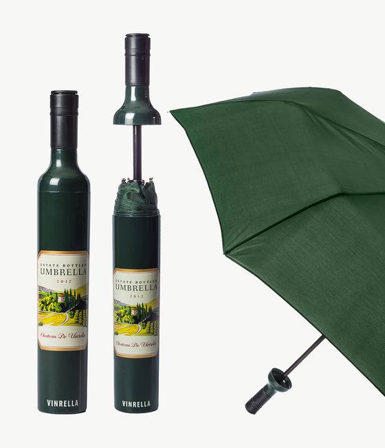 Green Wine Bottle Labeled Bottle Umbrella by Vinrella