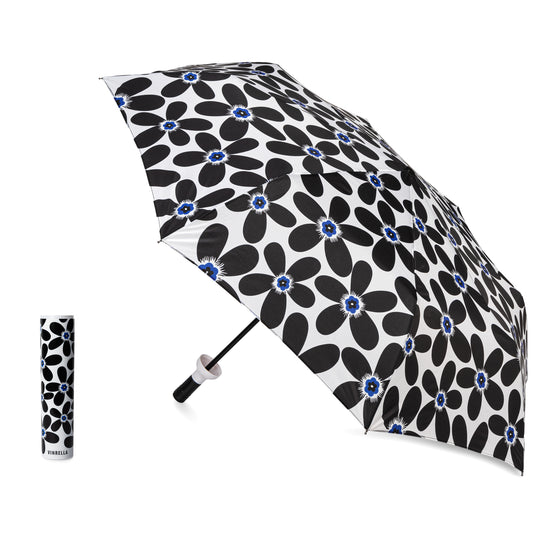 Black and White Graphic Floral Umbrella Vinrella Umbrella open