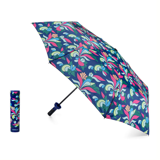 Emmeline Navy and Floral Bottle Umbrella by Vinrella